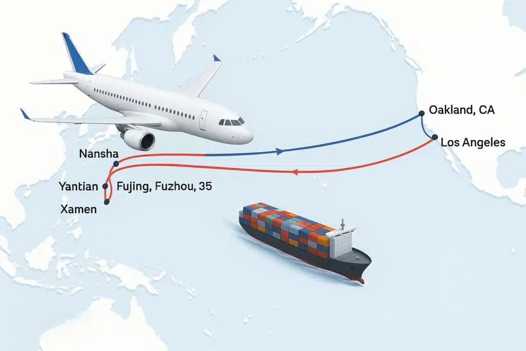 中国から米国への輸送ルート - 海上輸送、航空輸送
