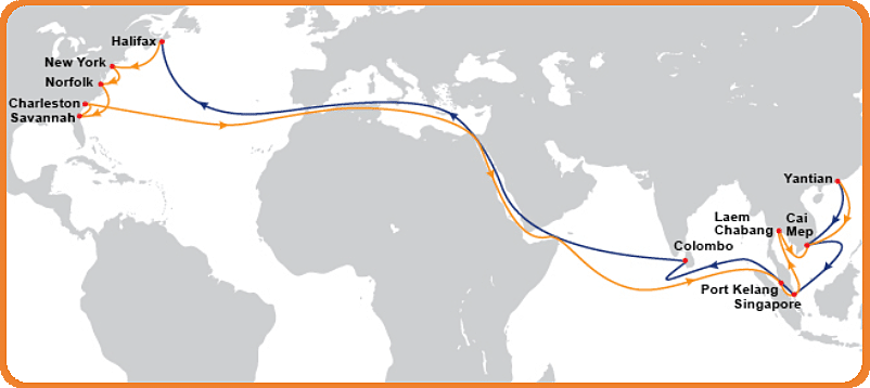 Shipping Route from China to USA-Suez Canal route