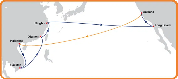 中国から米国への航路 - 米国西海岸の港