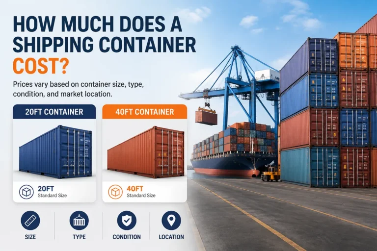 Shipping container cost comparison showing 20ft and 40ft containers for international shipping