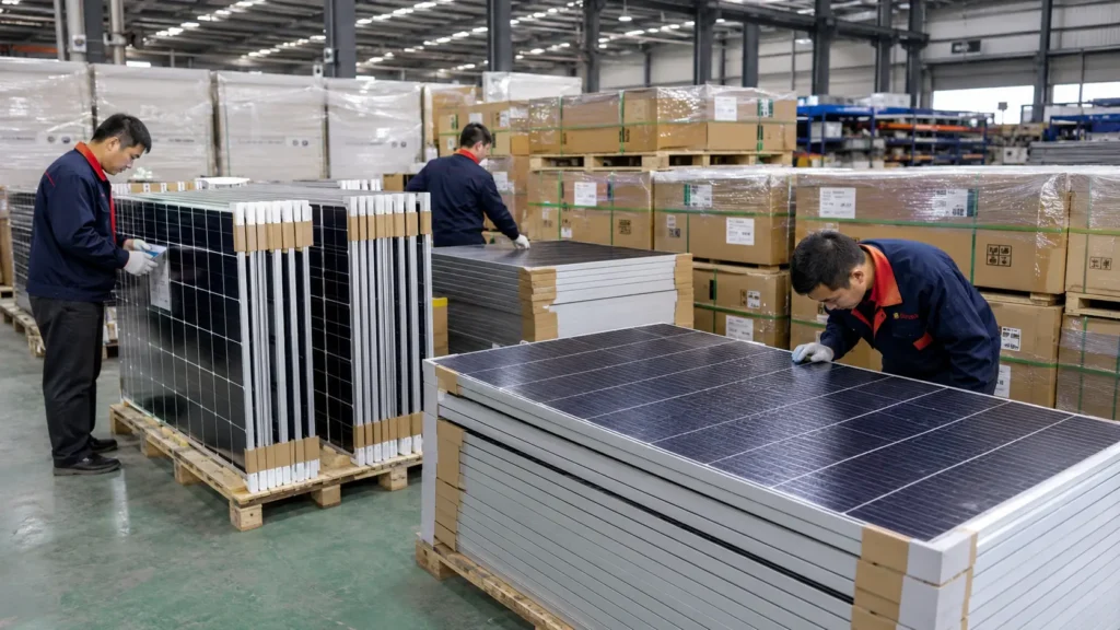 Solar panel export preparation and packing in China