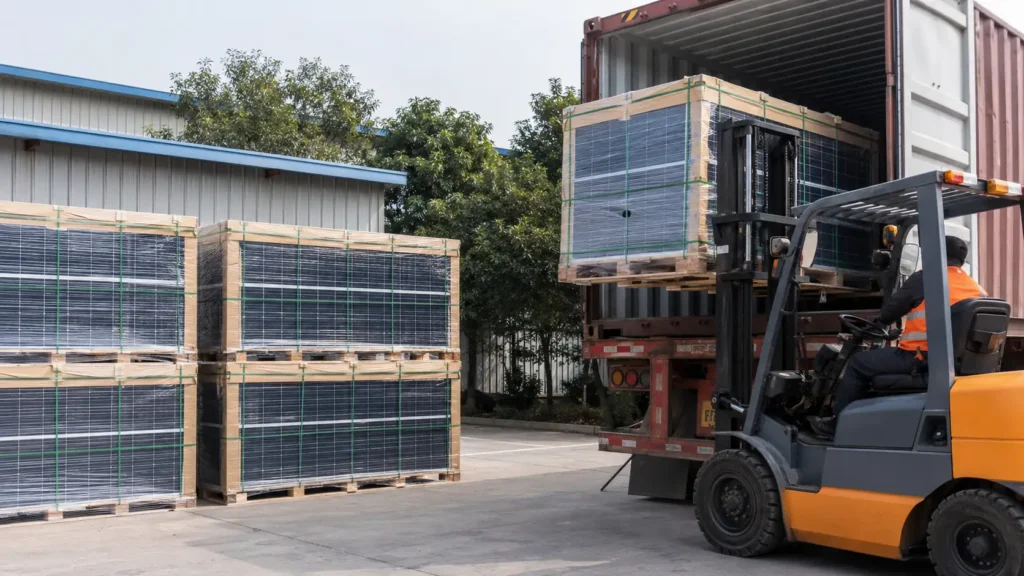 Solar panel final delivery and unloading at destination