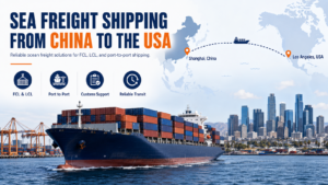Sea freight shipping from China to the USA with container vessel and ocean freight route