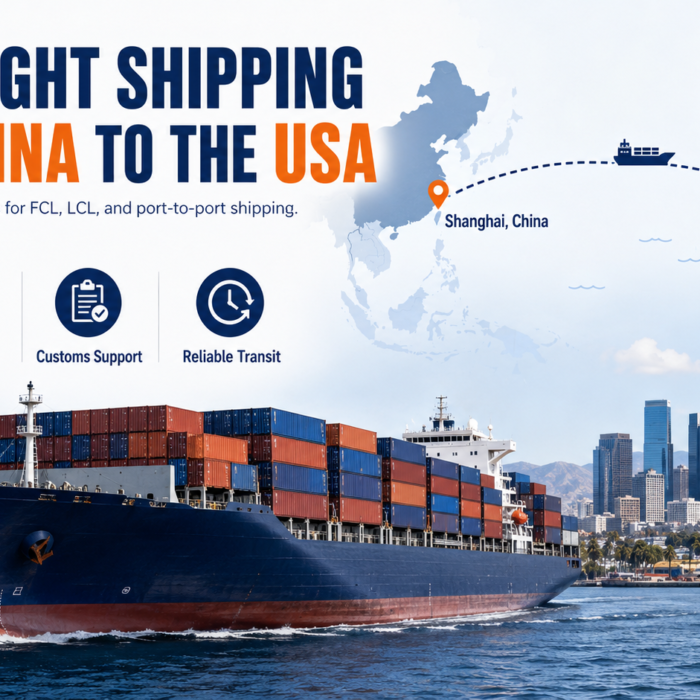Sea freight shipping from China to the USA with container vessel and ocean freight route