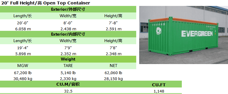 20ft Open-Top Container-Container size information