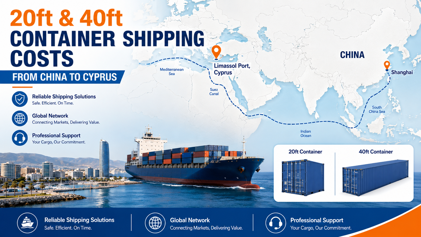 20ft & 40ft Container Shipping Costs from China to Cyprus