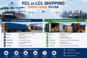 FCL vs LCL shipping from China to USA comparison guide with container freight options, costs, transit time, and cargo handling differences