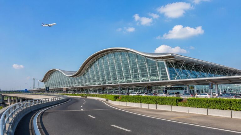 Shanghai Pudong International Airport PVG terminal exterior modern building view