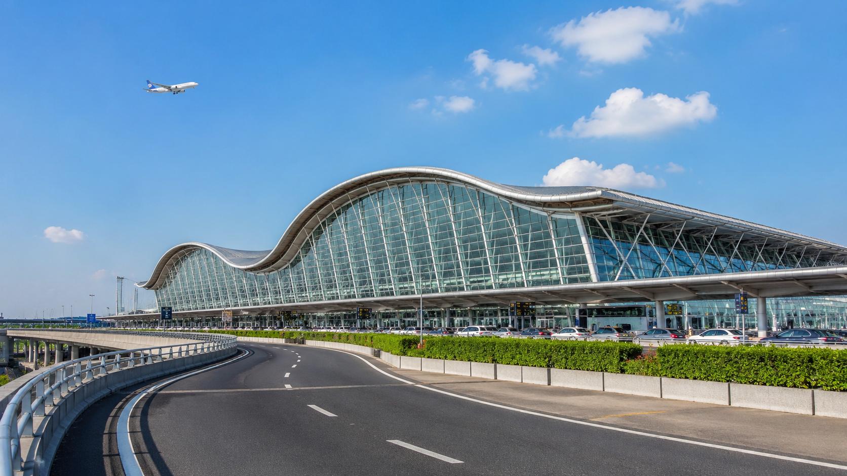Shanghai Pudong International Airport PVG terminal exterior modern building view