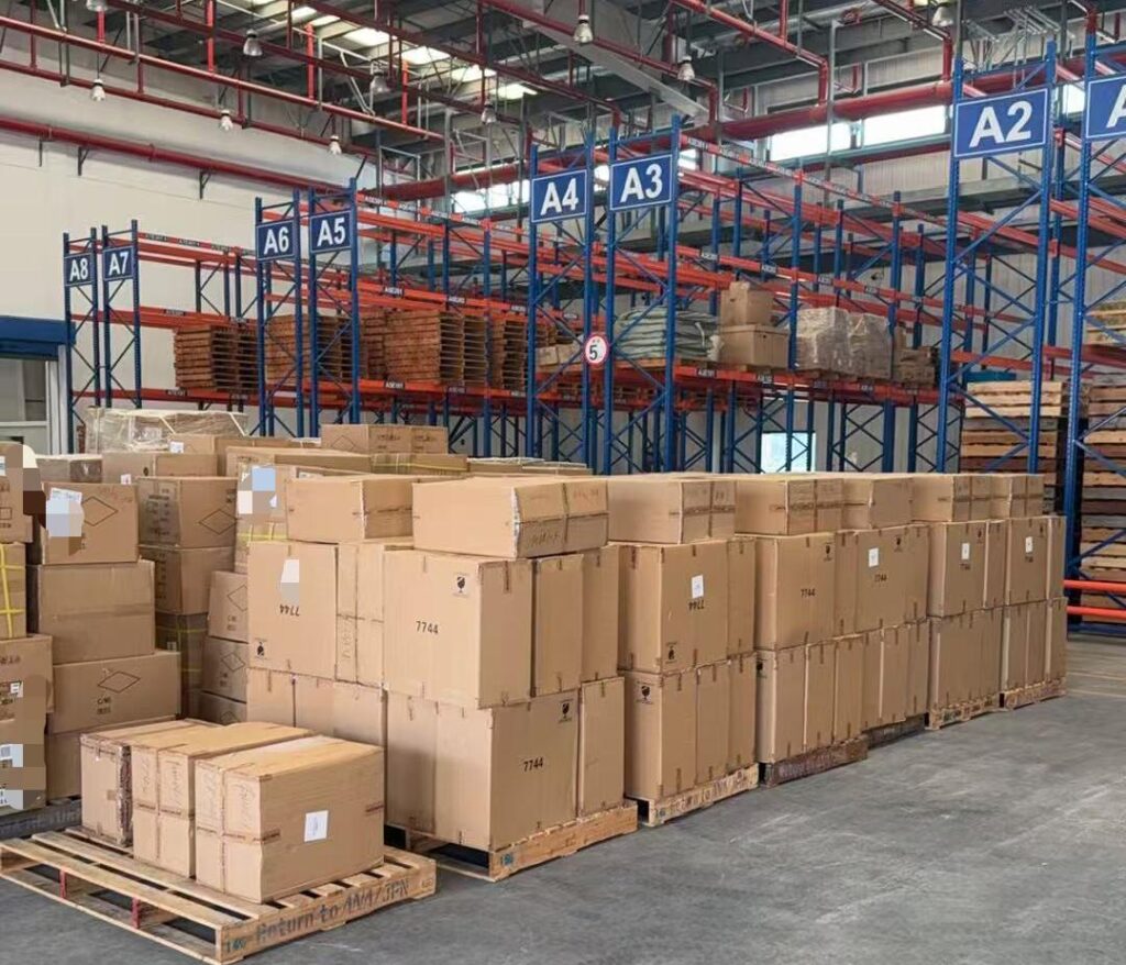 Cartons from 1688 suppliers stored on pallets at a China warehouse