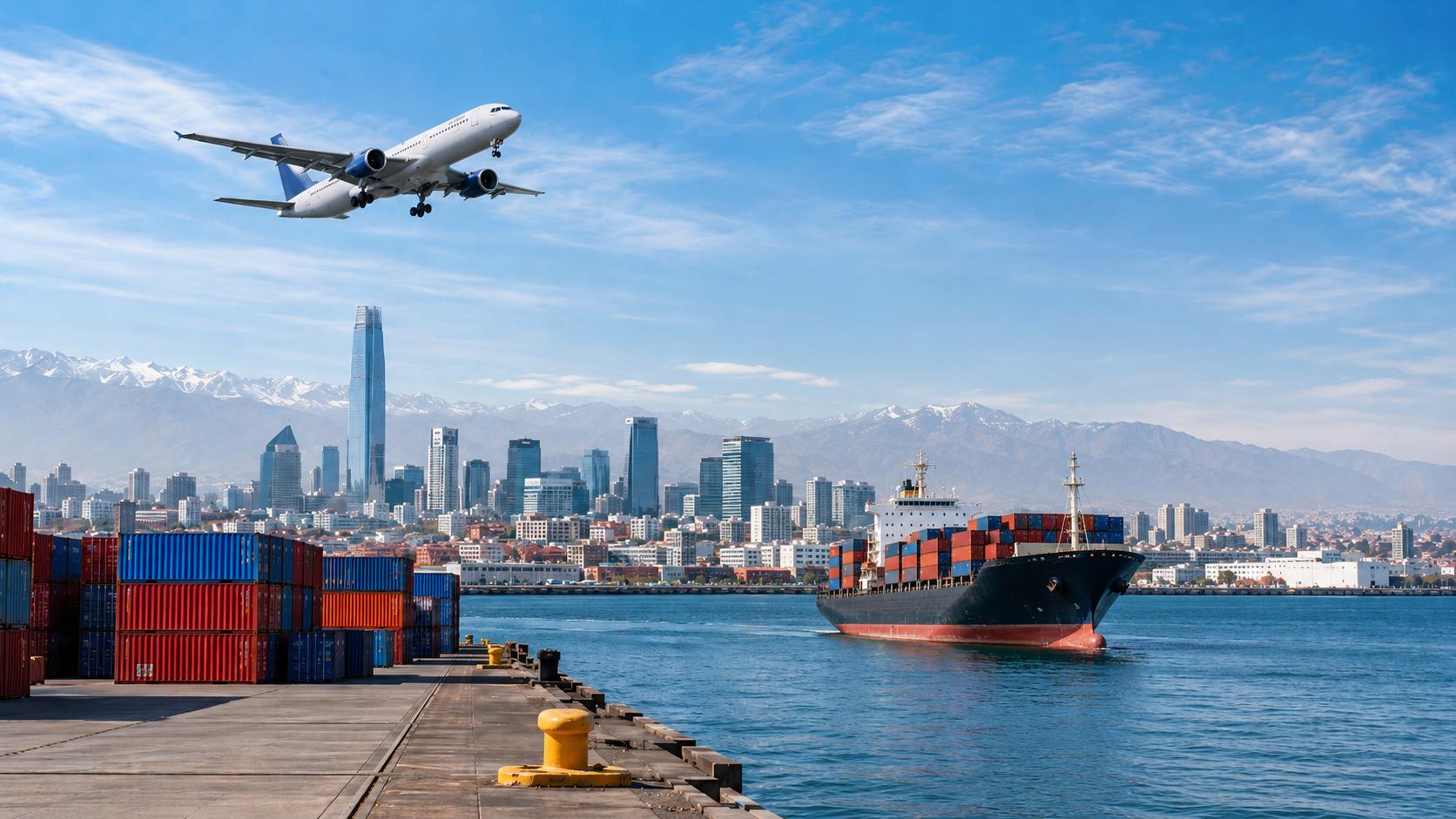 Shipping cost from China to Chile with cargo ship, airplane, and port logistics
