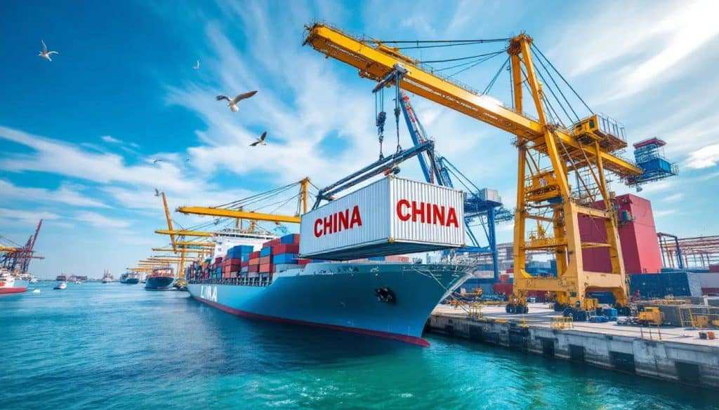 Shipping from China to the United States - Container loading at the terminal