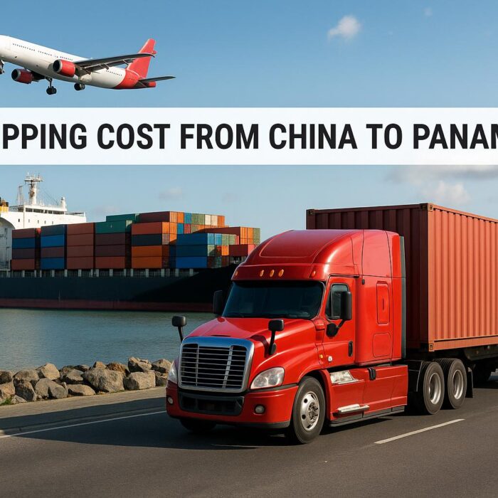 Cargo truck, airplane, and containers at port illustrating shipping cost from China to Panama in 2025.