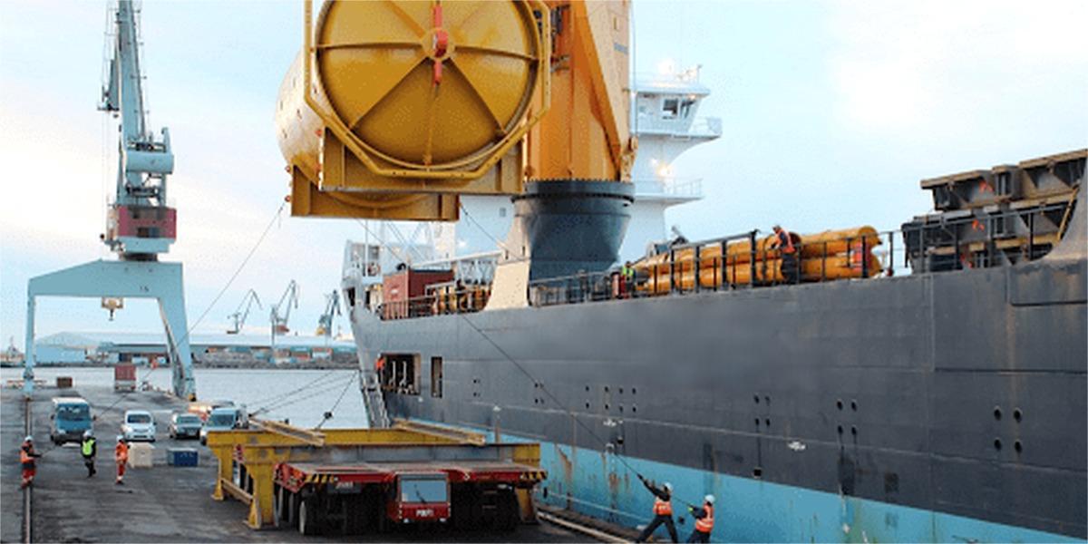 Heavy lift project cargo being loaded at seaport