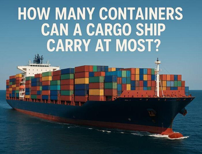Chinese freight forwarder with shipping container models explaining cargo ship capacity