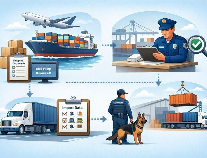 AMS filing process for USA imports showing cargo information submission and customs compliance