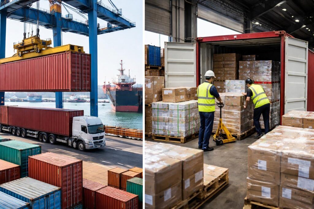 FCL and LCL rail freight shipping from China to France with container handling and cargo loading
