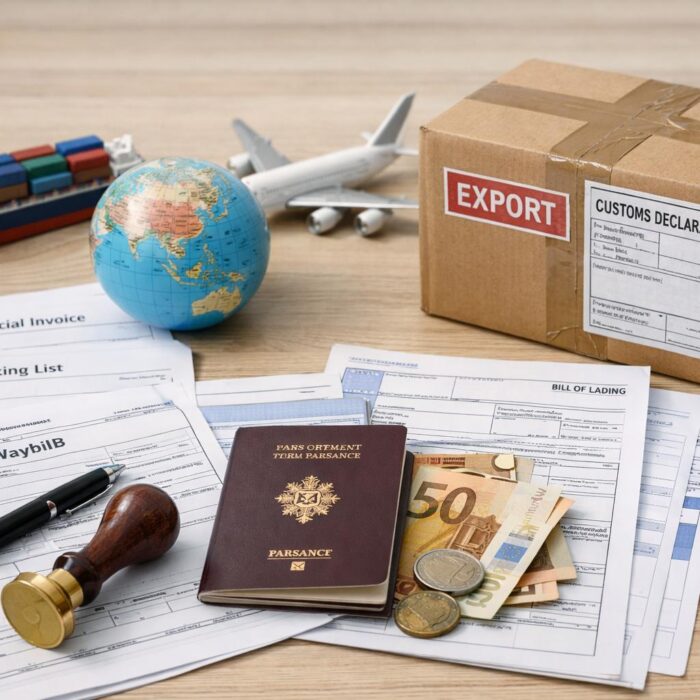 Shipping documents required for exporting goods from China to France, including invoice, packing list, and customs paperwork