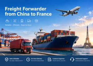 Freight forwarding from China to France with cargo ship, truck, and airplane for sea, air, rail, and door-to-door delivery