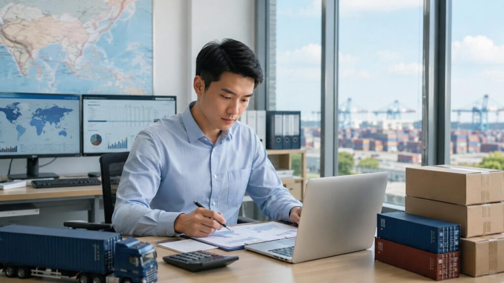 Freight forwarder managing sea freight shipping from China to the Netherlands