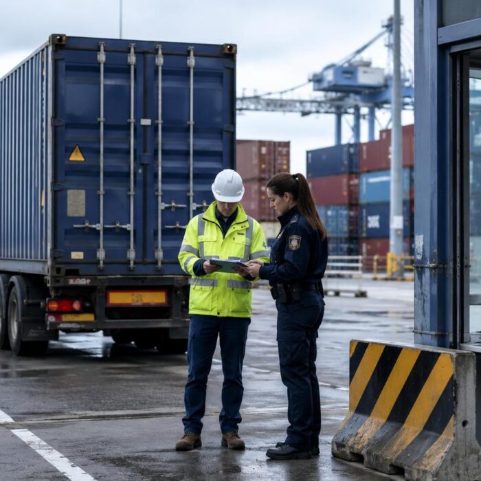Desembaraço aduaneiro de cargas importadas na Holanda em um posto de controle logístico holandês.