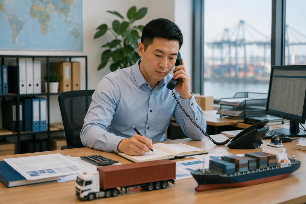 Handling fees for imported goods from China with freight forwarder checking customs documents