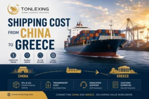 Shipping cost from China to Greece with Tonlexing logistics, covering sea freight, air freight, FCL, LCL, customs support, and door-to-door shipping services.