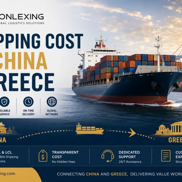 Shipping cost from China to Greece with Tonlexing logistics, covering sea freight, air freight, FCL, LCL, customs support, and door-to-door shipping services.