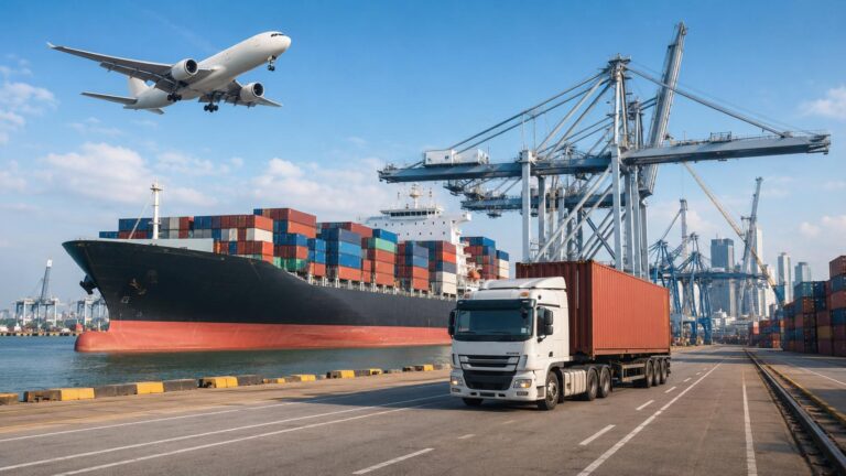 Vectura e Sinis ad Roterodamum per mare et aëre cum logisticis portuum continentium