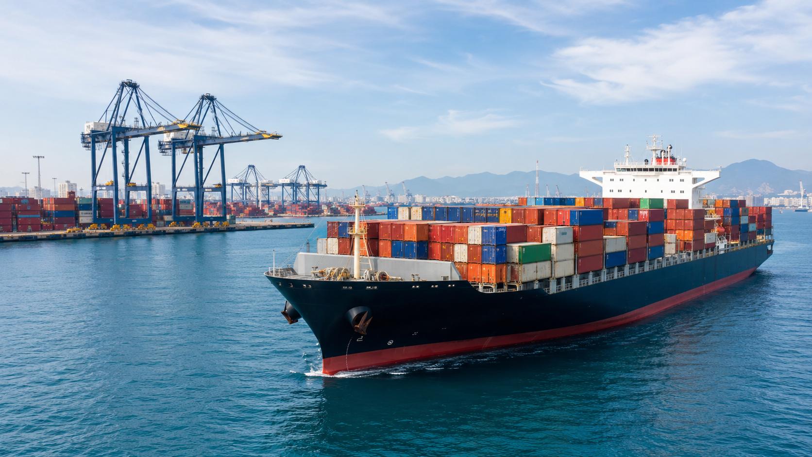 Sea freight from China to Spain container ship arriving at Spanish port