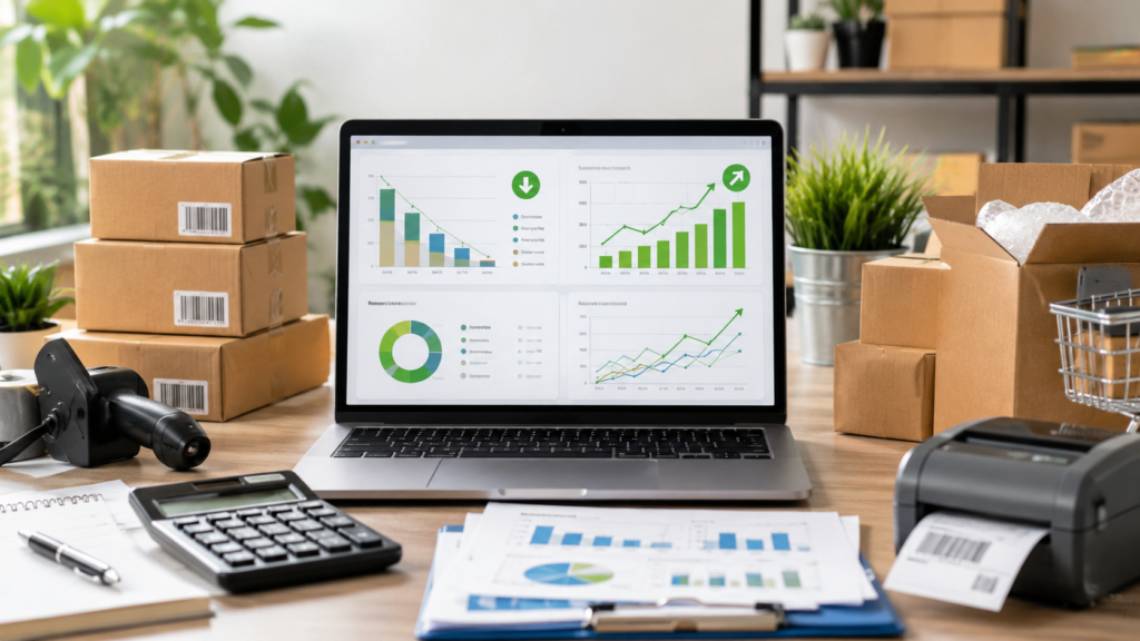 Amazon seller fee optimization dashboard showing profit analysis, inventory, and fulfillment planning.