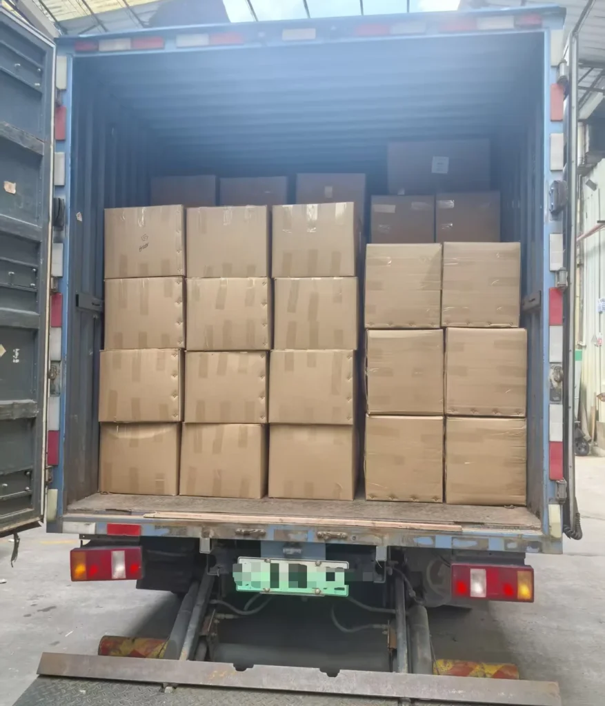 Cartons of mesh bags loaded into a container for sea freight shipping from Shenzhen to Manzanillo Mexico.