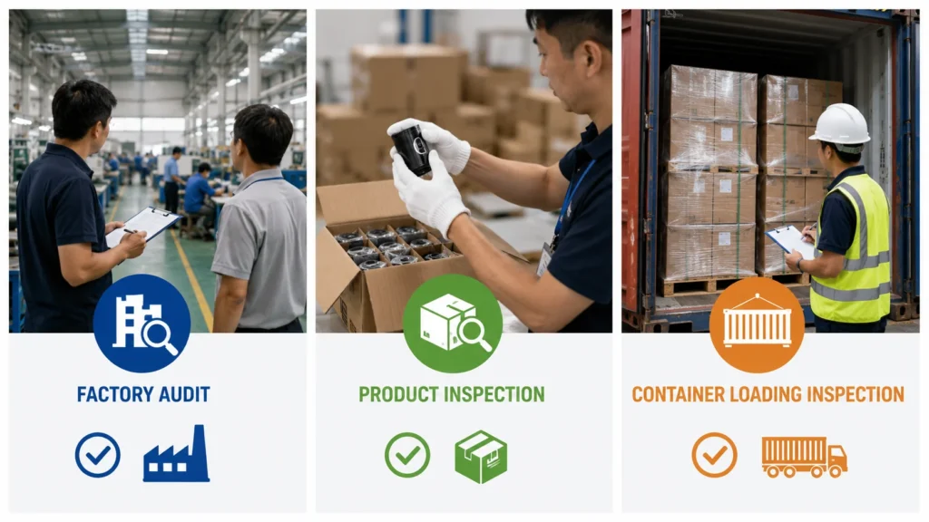 Factory audit, product inspection, and container loading inspection for importers sourcing from China.