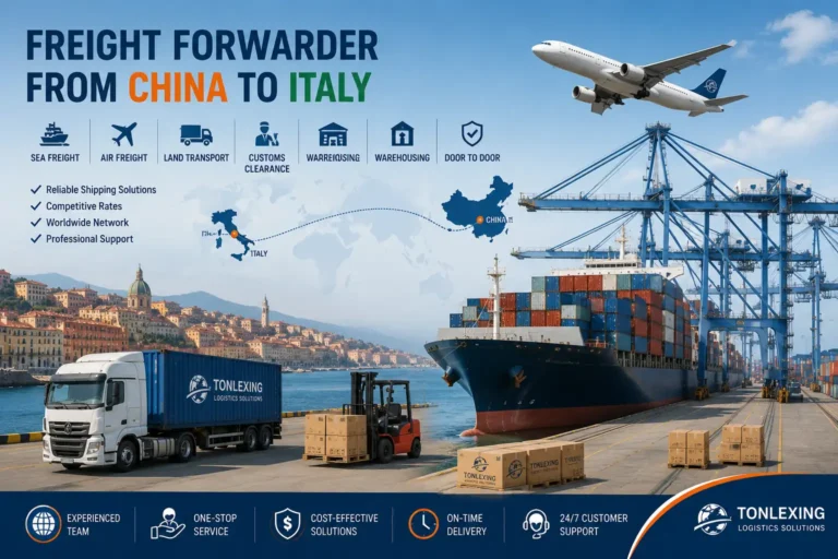 Freight forwarding from China to Italy by sea, air, rail and door-to-door shipping.