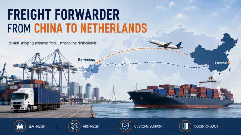 Freight forwarder from China to the Netherlands with container shipping, air freight, rail freight and Dutch customs clearance.