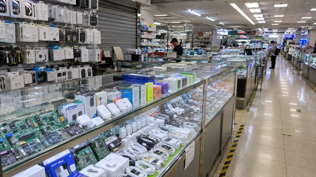 Huaqiangbei electronics market in Shenzhen with electronic components and accessories