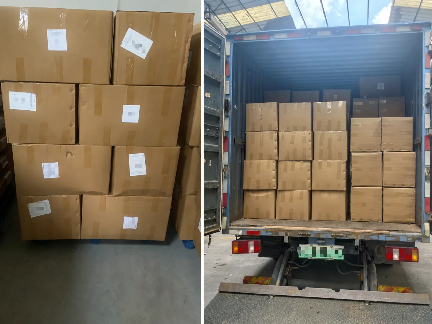 Mesh bags packed in cartons before container loading for sea freight shipping from Shenzhen to Mexico.