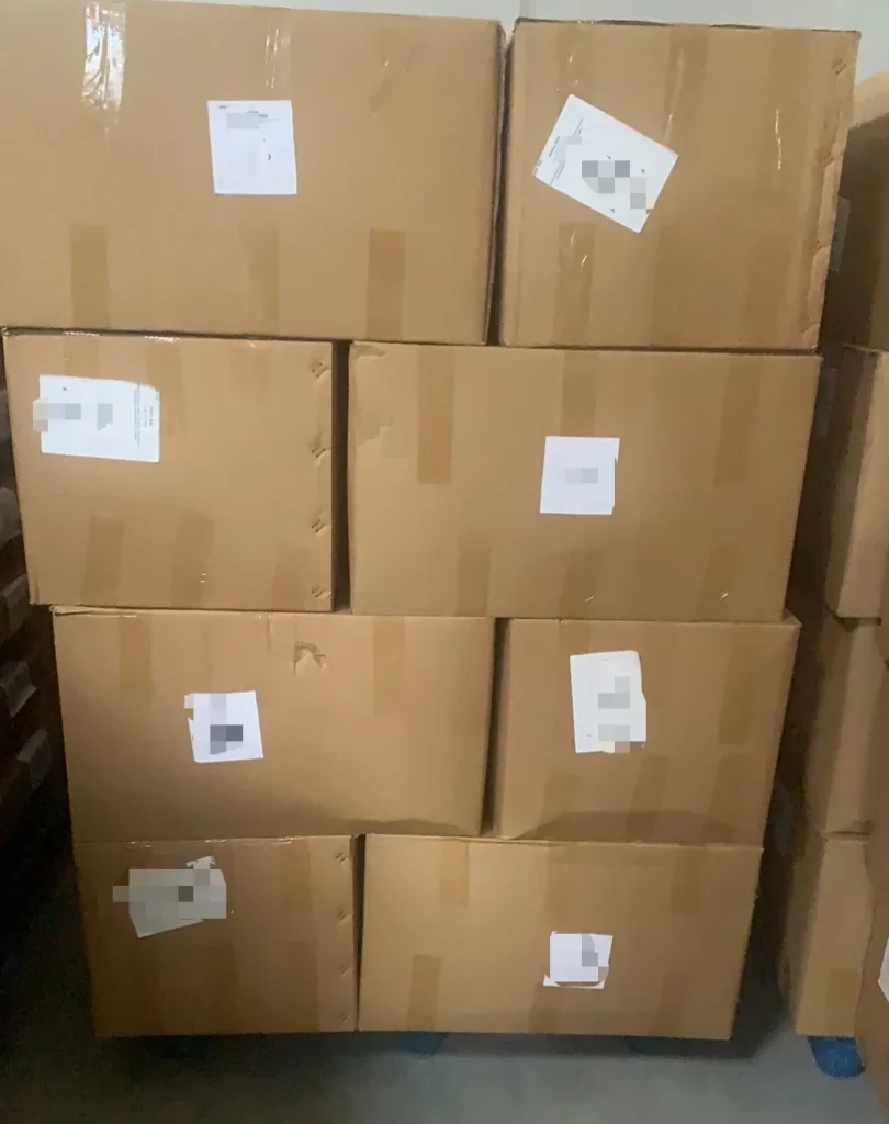 Mesh bags packed in export cartons before sea freight shipping from Shenzhen to Mexico.