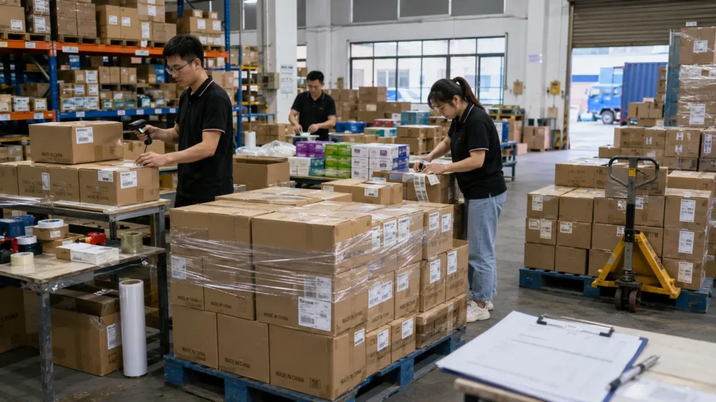 Warehouse consolidation of electronics shipments from multiple suppliers in China