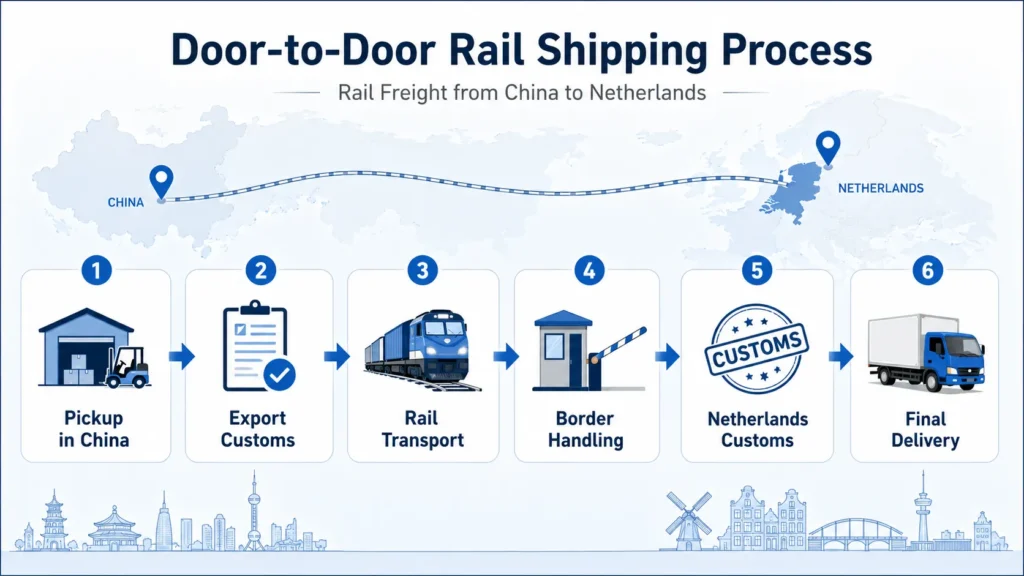 Door-to-door rail shipping process from China to Netherlands
