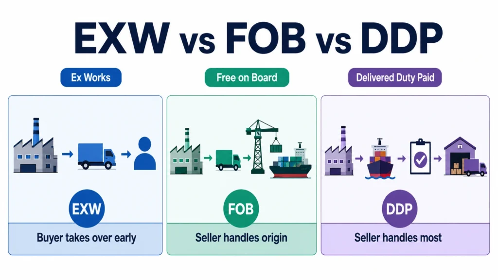 EXW vs FOB vs DDP shipping terms comparison