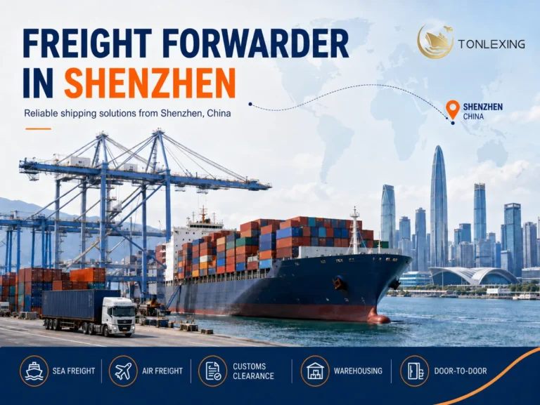 Freight forwarder in Shenzhen with container ship, port cranes, air freight, customs clearance, warehousing and door-to-door shipping services
