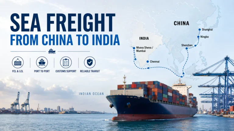 Sea freight from China to India with container ship and major shipping routes