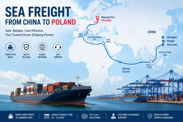 Sea freight from China to Poland with container ship and port logistics