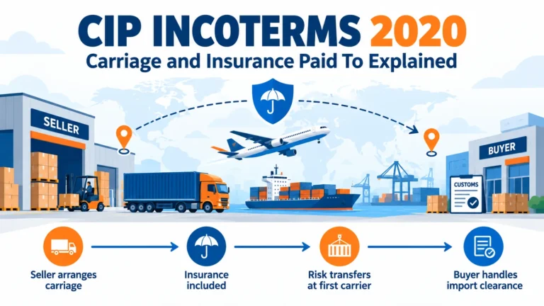 CIP Incoterms 2020 carriage and insurance paid to shipping process diagram