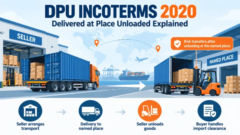 DPU Incoterms 2020 seller and buyer responsibilities infographic