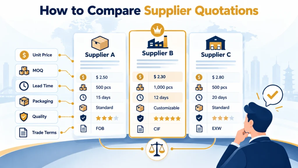 How to compare Chinese supplier quotations with price, MOQ, lead time, and trade terms