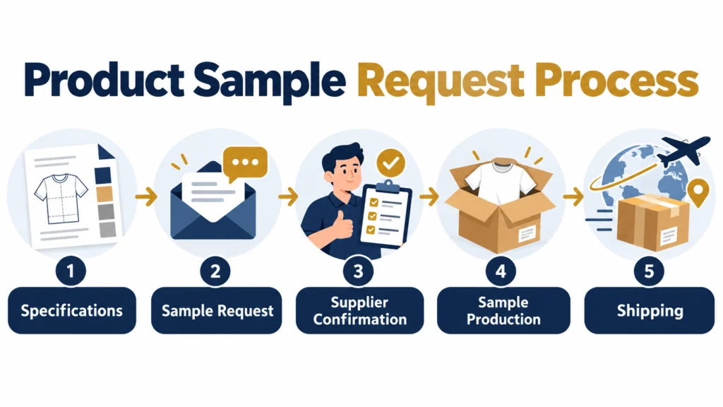 Product sample request process from specifications to shipping