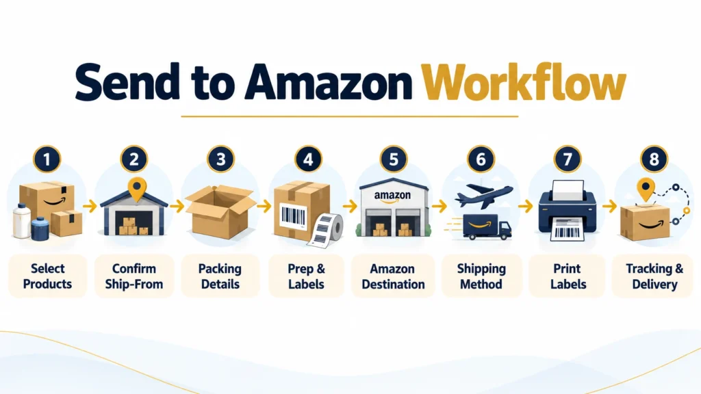 Send to Amazon workflow for creating an Amazon FBA shipment