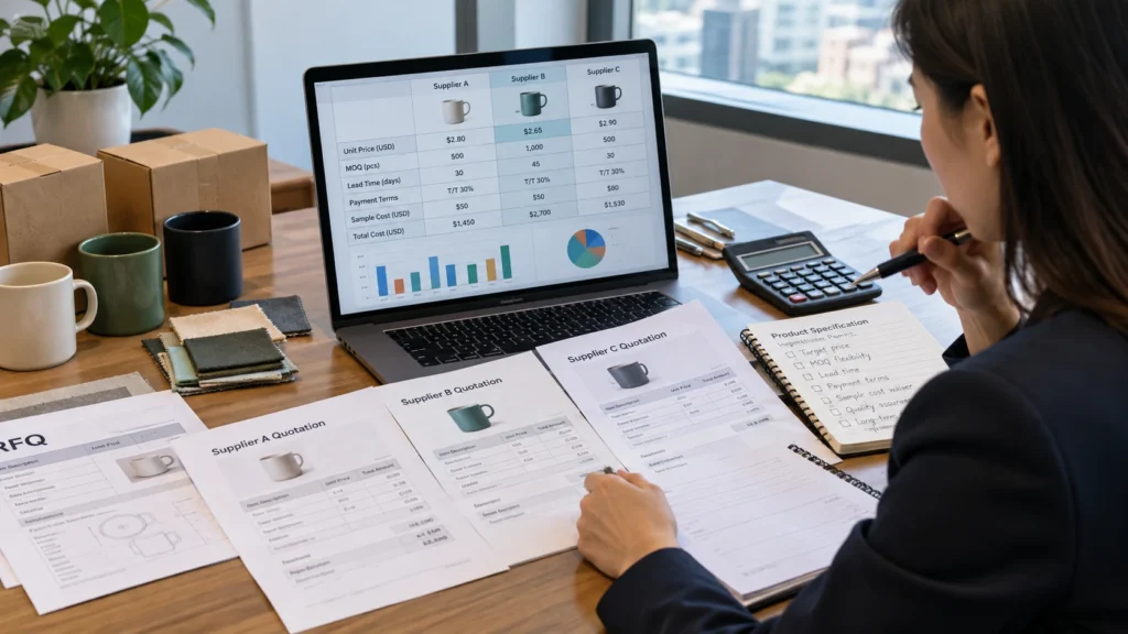 Supplier quotation comparison and negotiation preparation with pricing, MOQ, lead time, and payment terms